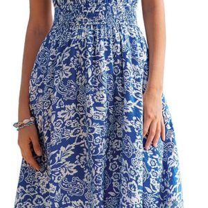 Kate Kasin Women Summer Floral Casual Dress Ladies Boho Beach Dress with Pockets Ruffle Sleeves V-Neck Elastic Waist