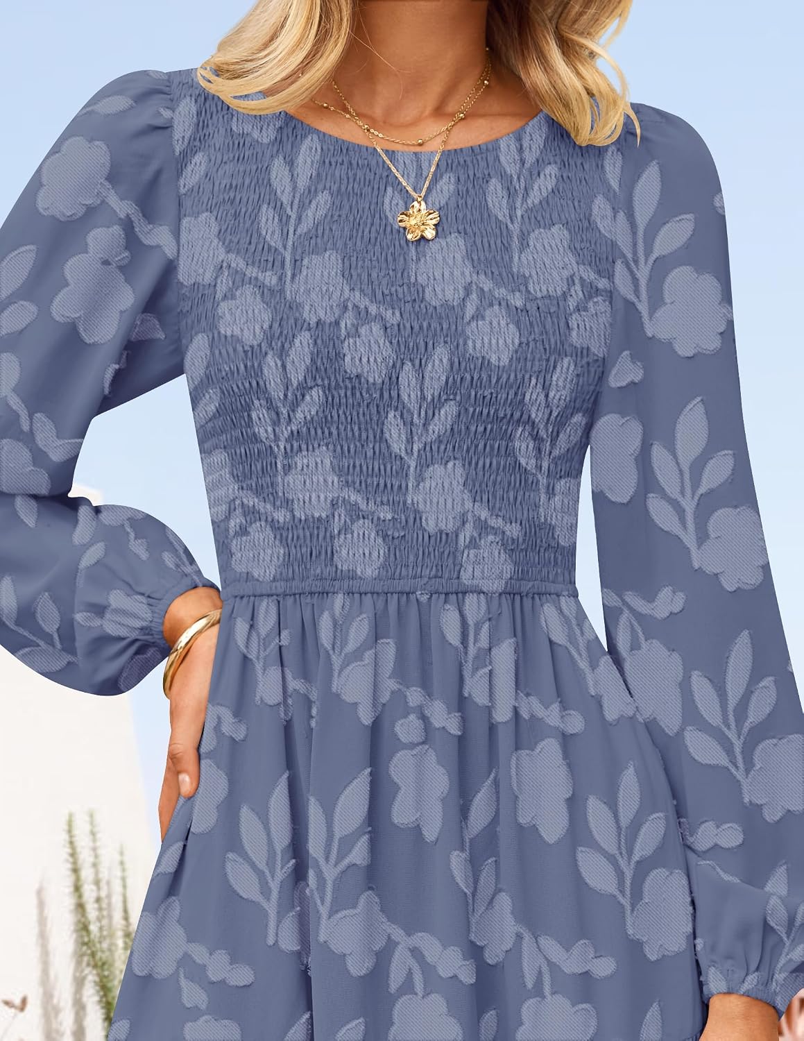 ZESICA Women's Fall Boho Floral Midi Dress 2025 Casual Long Sleeve Crewneck Flowy Wedding Guest Long Dresses - Image 7