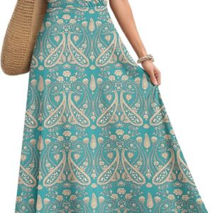 AUSELILY Maxi Dress for Women UK Short Sleeve Elegant Dress V Neck Sundress with Pockets
