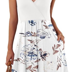 AUSELILY Summer Dress for Women UK V Neck Spaghetti Strap Casual Dress Beach with Pockets