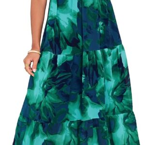 Simplee Womens Floral Boho Maxi Dress Summer Beach Wedding Guest V Neck Ruffle Sleeve Long Flowy Dresses