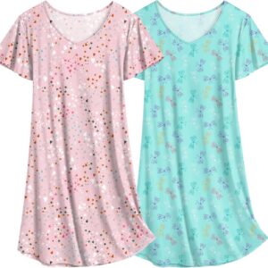 Ekouaer 2 Pack Nightgowns for Women V Neck Sleepshirt Print Pajama Dress