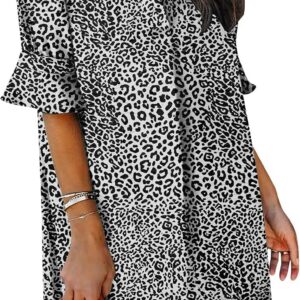 KISSMODA Womens Ruffle Half Sleeve Dress V Neck Summer Casual Shift Dresses Trendy Loose Classic Work Shirt Dress