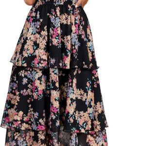 Simplee Women’s Summer Floral Maxi Dress Boho Ruffle Short Sleeve V Neck Long Maxi Dress for Wedding Guest