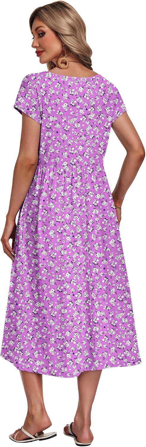 AUSELILY Women's Summer Short Sleeve Midi Dresses Loose Dress with Pockets - Image 5