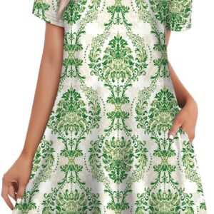 WIHOLL Summer Dresses for Women UK Short Sleeve Beach Dresses V Neck T Shirts Dress with Pockest Elegant Casual Floral,S-XXL
