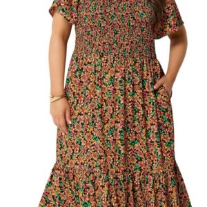 Yours Curve Black Shirred Floral Maxi Dress – Women’s – Plus Size Curve