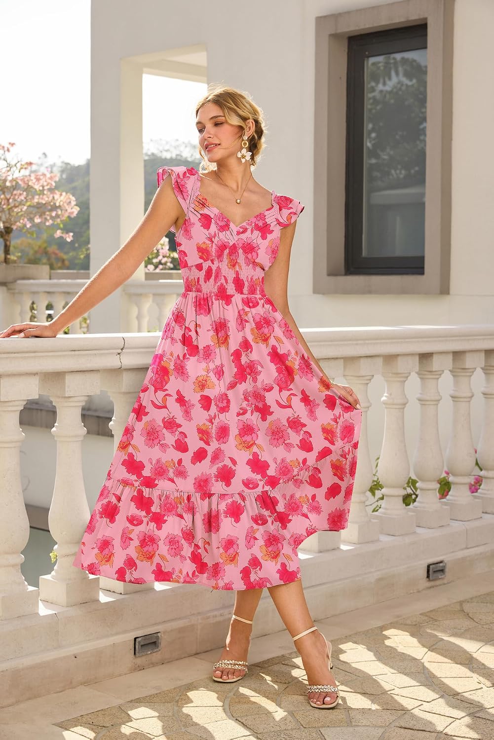 GRACE KARIN Ruffle Sleeves Floral Summer Chiffon Dresses Wedding Guest - Image 3