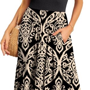 GRECERELLE Womens Summer Maxi Dress Casual Short Sleeve Crew Neck Swing Flowy Tiered Party Dresses with Pockets for Weddings, Holidays