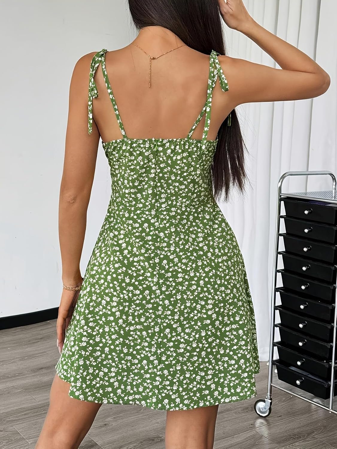 Womens Floral Print Sleeveless Aline Mini Dress with Adjustable Straps and Backless Design - Image 2