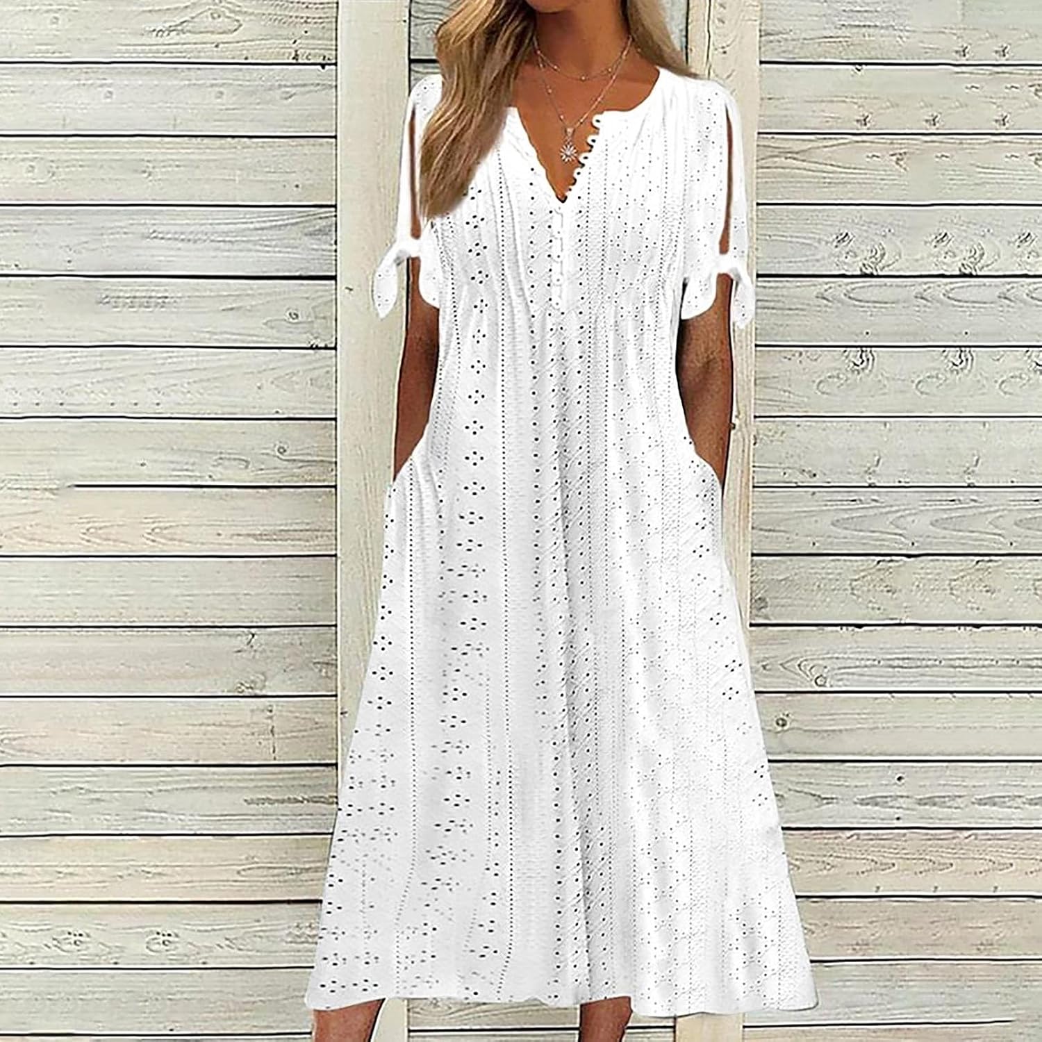 Midi Dresses for Women UK Short Sleeve V Neck Button Floral Dress Summer Casual Loose Fit Long Dresses with Pockets Comfy Lounge T Shirts Dress Beach Holiday Elegant Sundress Sale Clearance - Image 2
