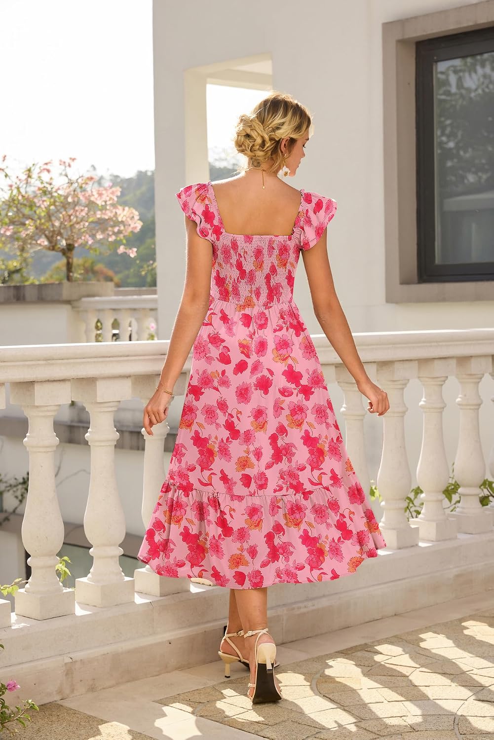 GRACE KARIN Ruffle Sleeves Floral Summer Chiffon Dresses Wedding Guest - Image 4