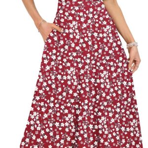WNEEDU Long Summer Dresses Women UK Elegant Deep V Neck Maxi Wrap Dress