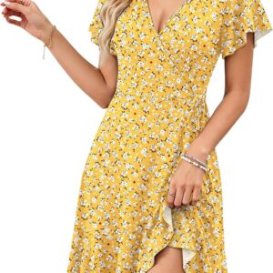 WNEEDU Women’s Summer V Neck Ruffle Sleeve Dress
