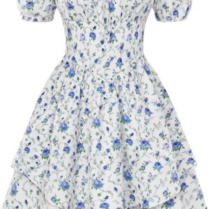 Scarlet Darkness Floral Corset Dress Summer Dresses for Women Girls 2026 Short Milkmaid Sundress with Pocket