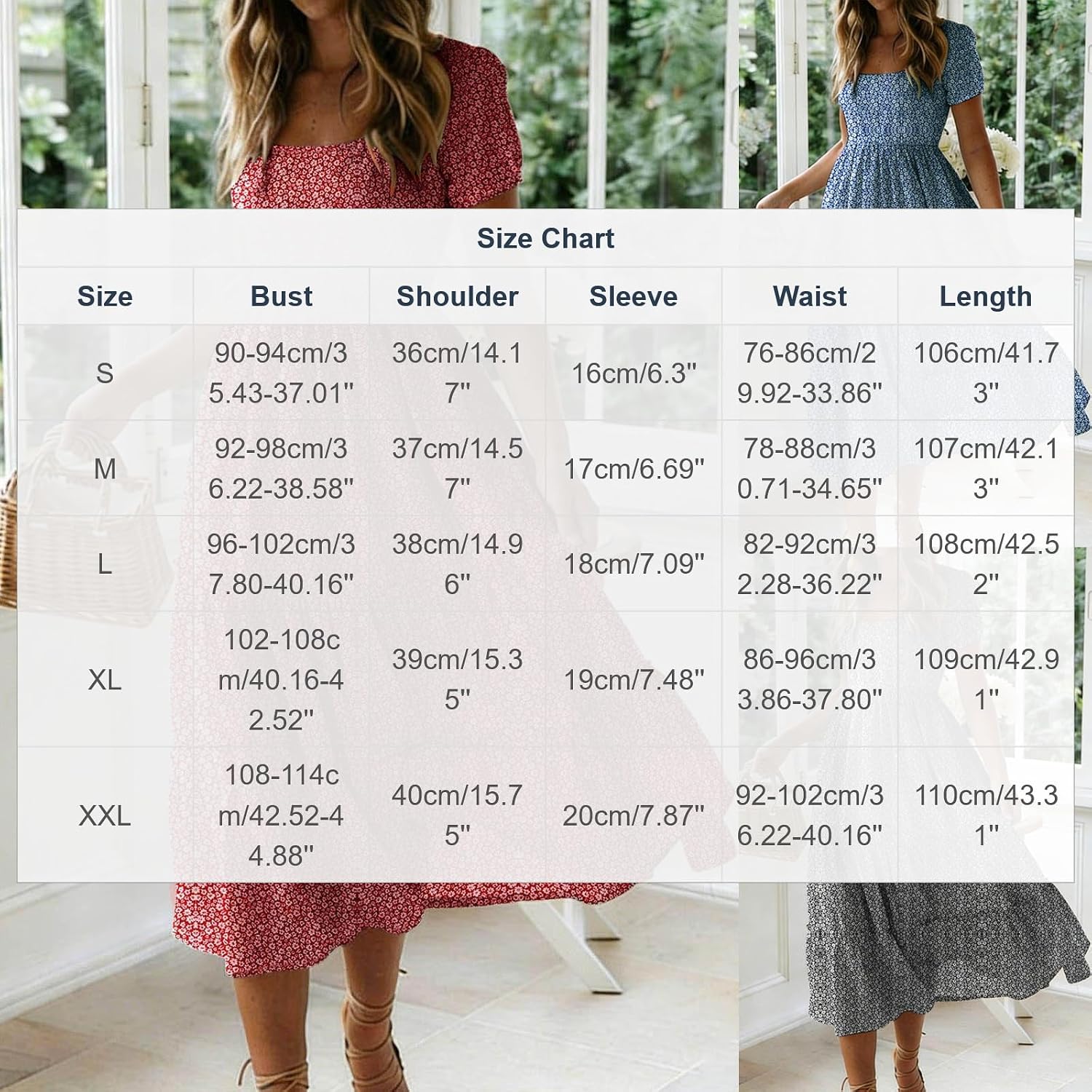 Women's Floral Short Sleeve Midi Dress Square Neck Tiered Casual Summer Flowy Dress - Image 4