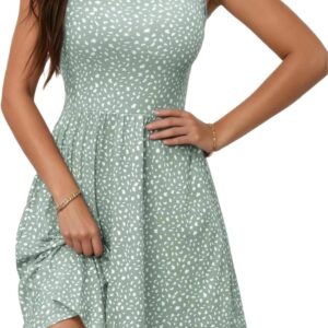 Oyamiki Floral Dresses for Women UK A Line Summer Beach Square Neck Chic Dress Sleeveless Sundress Elegant Flowy with Side Pockets