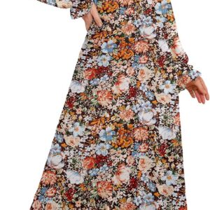 CYiNu Women’s Midi Dresses Long Sleeve Crew Neck Flowy Casual Floral Boho Tiered Chiffon Smocked Elegant Dress
