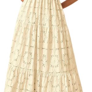 PRETTYGARDEN Womens Boho Maxi Dresses 2026 Summer Floral Lace Eyelet V Neck Spring Wedding Guest Dress Beach Vacation Clothes