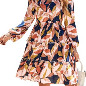 BTFBM Women Fall Dresses 2025 Floral V Neck Long Sleeve Tiered Ruffle Boho Swing Flowy A-Line Mini Dresses Vacation