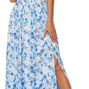 GRACE KARIN Women Summer Maxi Dress Casual Floral Wedding Guest Dresses A-line Split Square Neck Sundress with Pockets