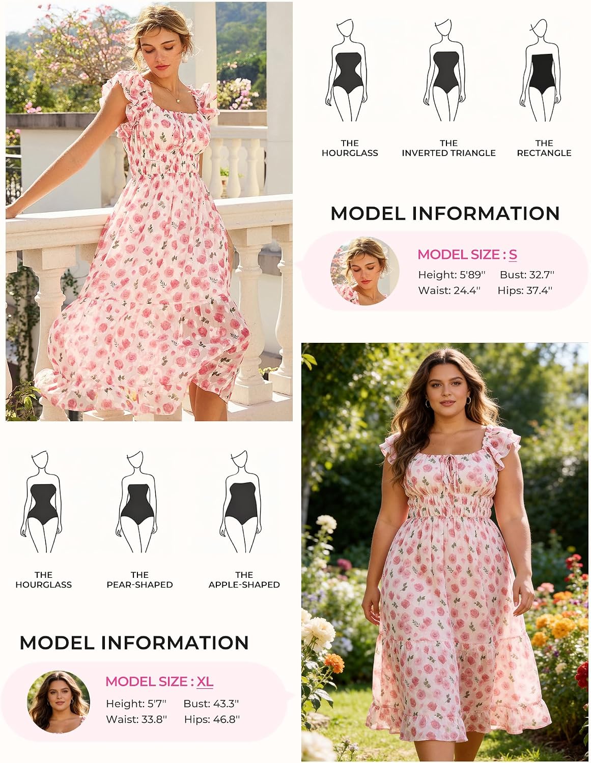 GRACE KARIN Women's Floral Summer Dress, Elegant Ruffle Sleeves Wedding Guest Dress, Elastic Waist A Line Midi Dresses - Image 6