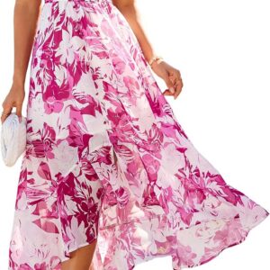 Simplee Womens Summer Floral Boho Dress 2026 V Neck High Low Short Sleeve Flowy Maxi Beach Vacation Wedding Guest Dresses