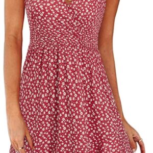 ULTRANICE Women’s Summer Floral Wrap V Neck Sundress Adjustable Spaghetti Ruffle Swing Dress