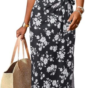 Newshows Dresses for Women UK Long/Short Sleeve Ladies Casual Maxi Dress Tie Waist Elegant T Shirt Sundress with Split