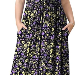 PEVRL Plus Size Maxi Dresses for Women Summer Casual Short Sleeve Long Dress with Pockets 1X-5X
