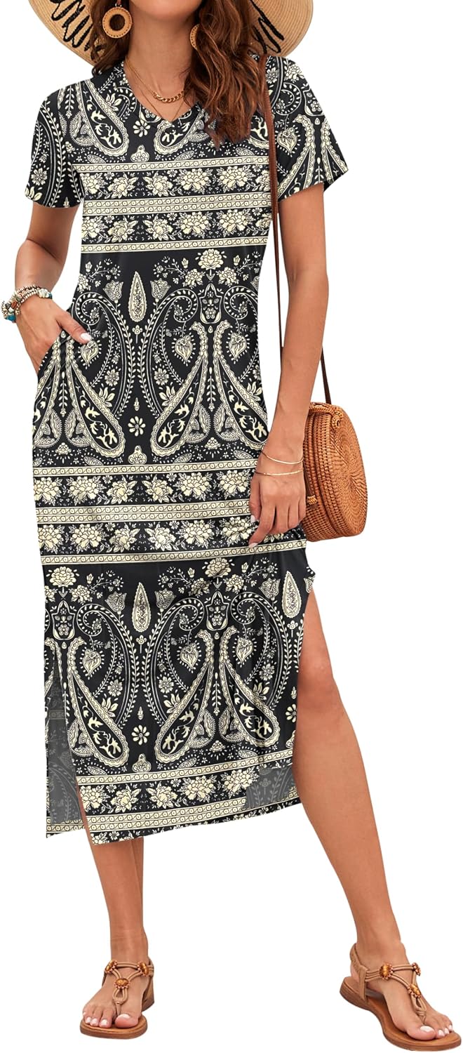AUSELILY Women's Summer Maxi Short Sleeve Dress