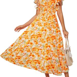 GRACE KARIN Women Elegant Summer Floral Dress Maxi Dress Ruffle Sleeve V Neck Sundress