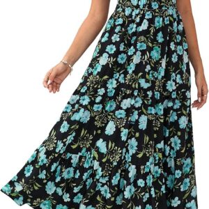 GRACE KARIN Women Elegant Maxi Floral Dress Short Sleeve V Neck Summer Dress Elastic Waist