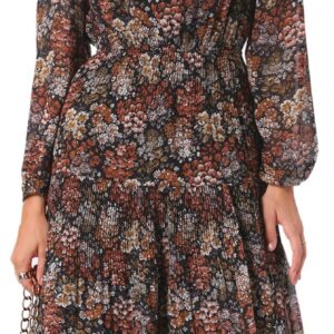Allegra K Chiffon Floral Dress for Womens Fall Long Sleeve Midi Dresses