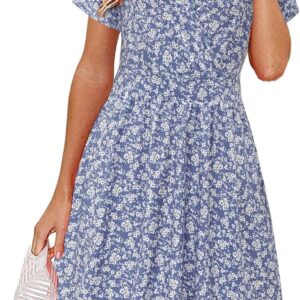 VOTEPRETTY Women’s Short Sleeve V Neck Wrap Summer Dress Casual Floral Sundress with Pockets