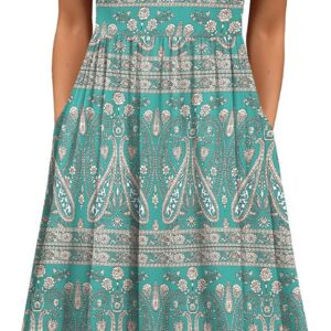 HOTOUCH Women Dresses Elegant Summer Midi Dress Short Sleeve Round Neck Tunic Dress Casual A Line Dresses with Pockets S-XXL