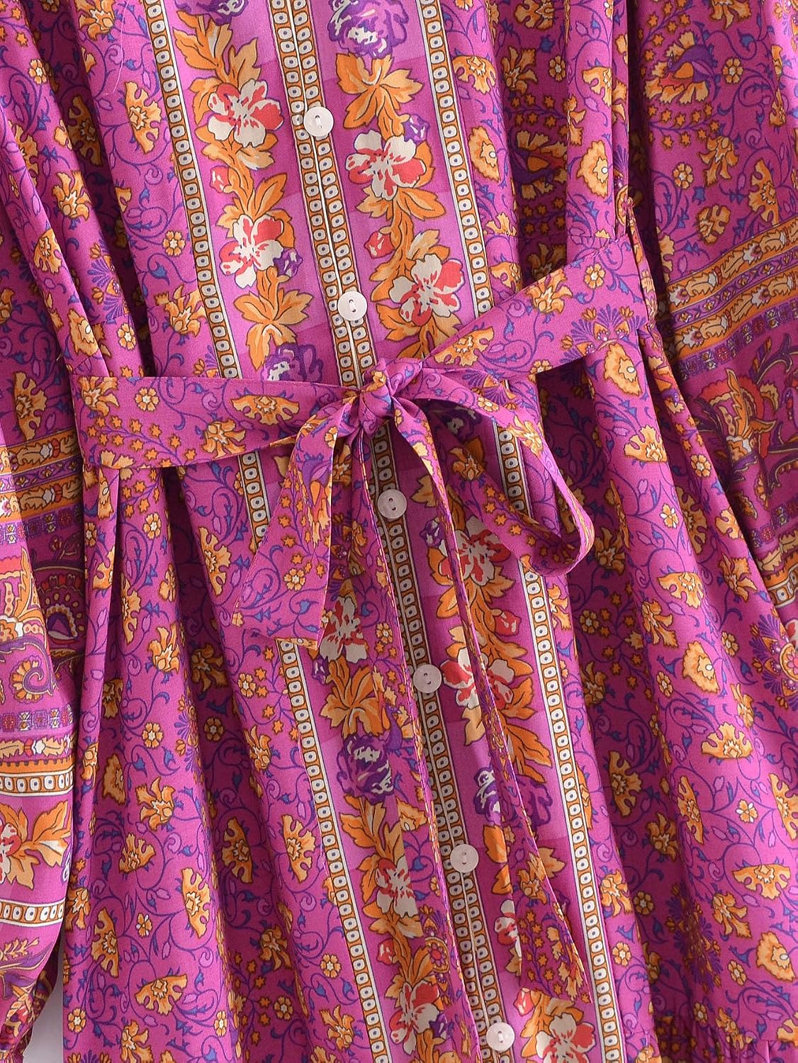 Waterlily Boho Maxi Dress Long Sleeve Casual Summer Dresses for Women Floral Flare Buttons Tie Waist Hippie Bohemian - Image 5