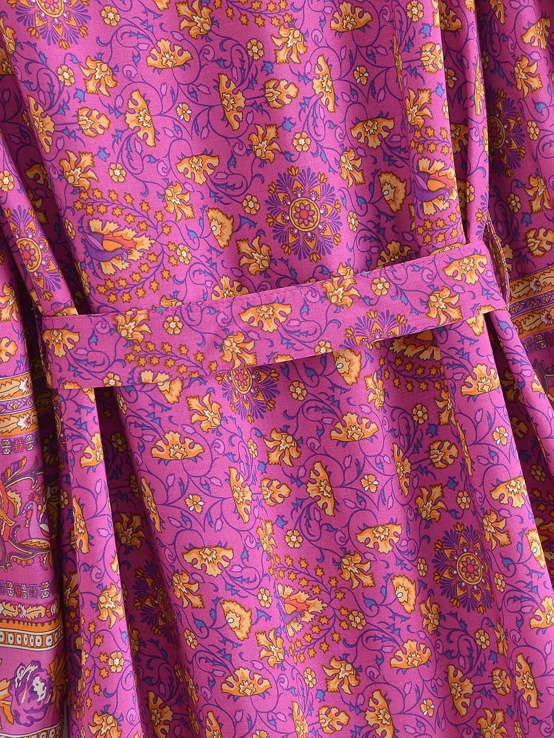 Waterlily Boho Maxi Dress Long Sleeve Casual Summer Dresses for Women Floral Flare Buttons Tie Waist Hippie Bohemian - Image 9