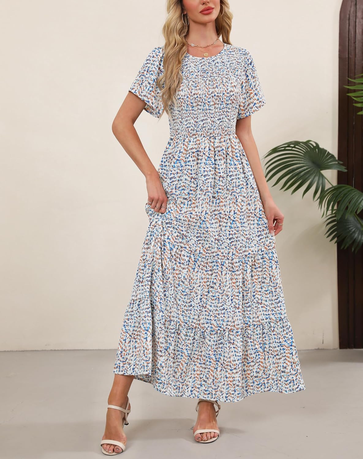 Kranda Women Sleeveless Maxi Dress V Neck Empire Waist Floral Dresses for Women - Image 5