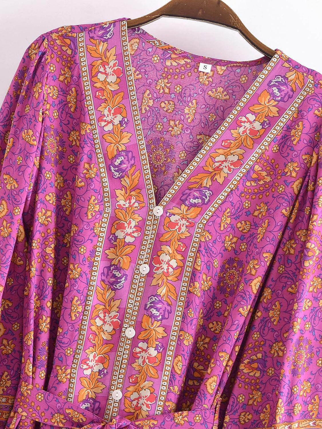 Waterlily Boho Maxi Dress Long Sleeve Casual Summer Dresses for Women Floral Flare Buttons Tie Waist Hippie Bohemian - Image 4