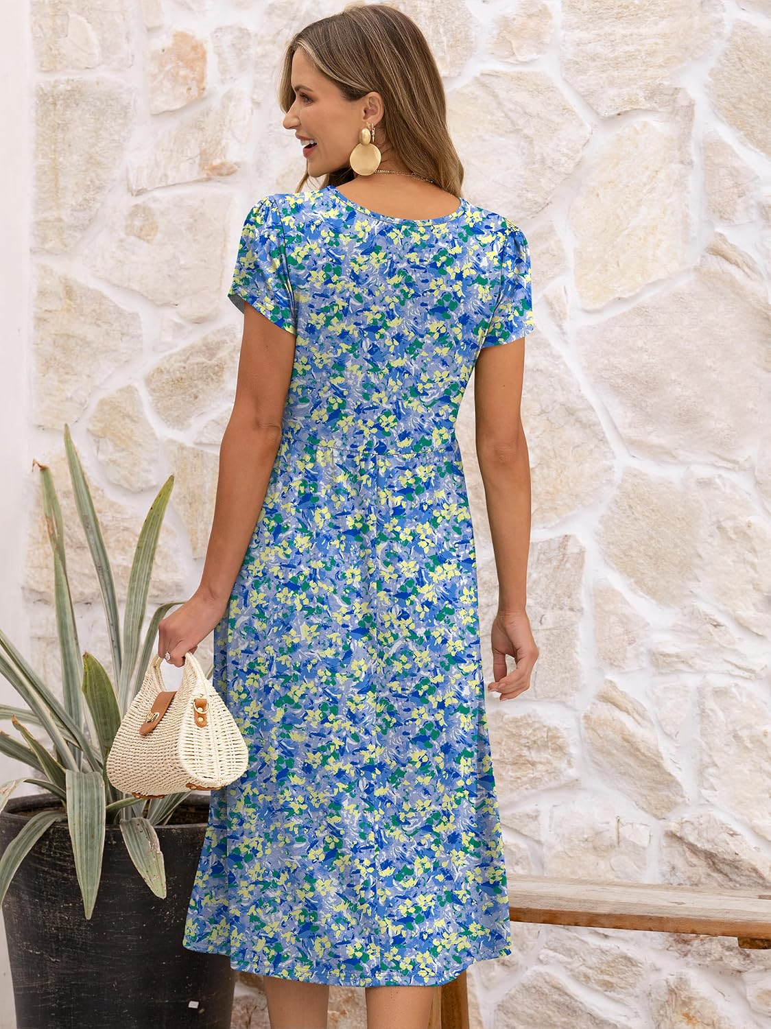 ANRABESS Women's Summer Short Sleeve A-Line Midi Dresses Casual Floral T-Shirt Dresses Flowy Beach Sundress with Pockets - Image 3