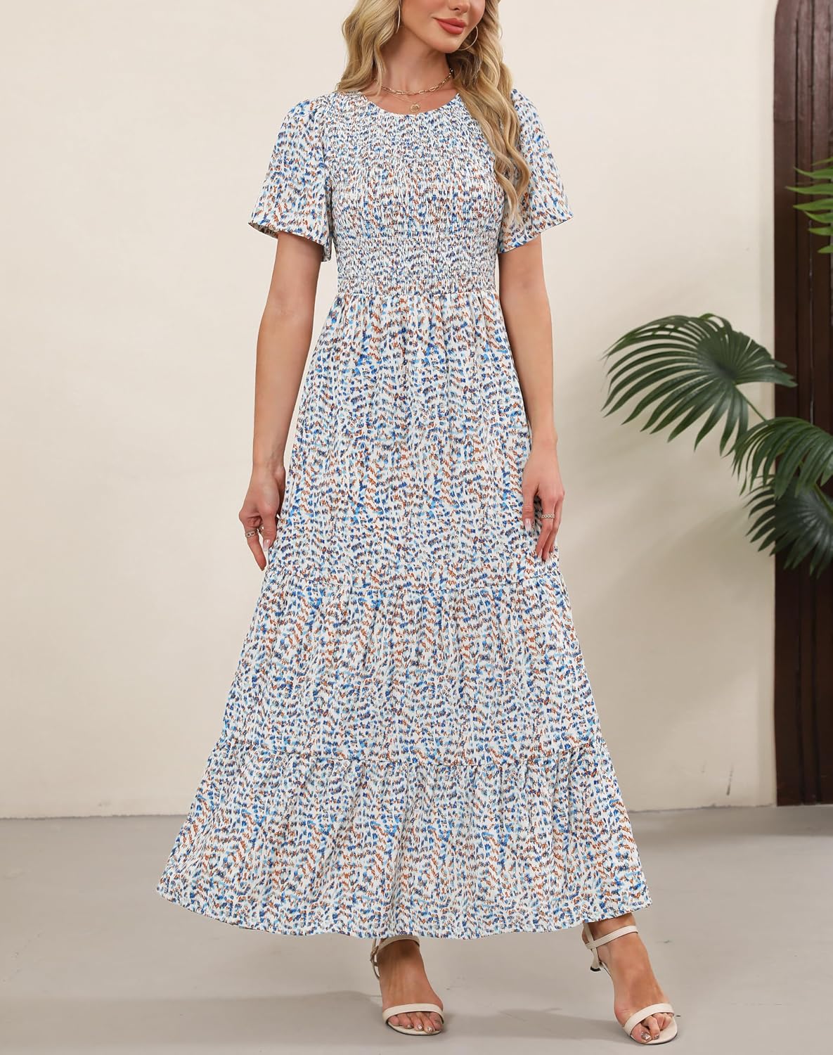 Kranda Women Sleeveless Maxi Dress V Neck Empire Waist Floral Dresses for Women - Image 4