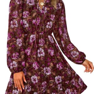 PRETTYGARDEN Women’s Fall Boho Dresses 2025 Floral Long Sleeve V Neck Mini Flowy Wedding Guest Dress Trendy Vacation Outfits