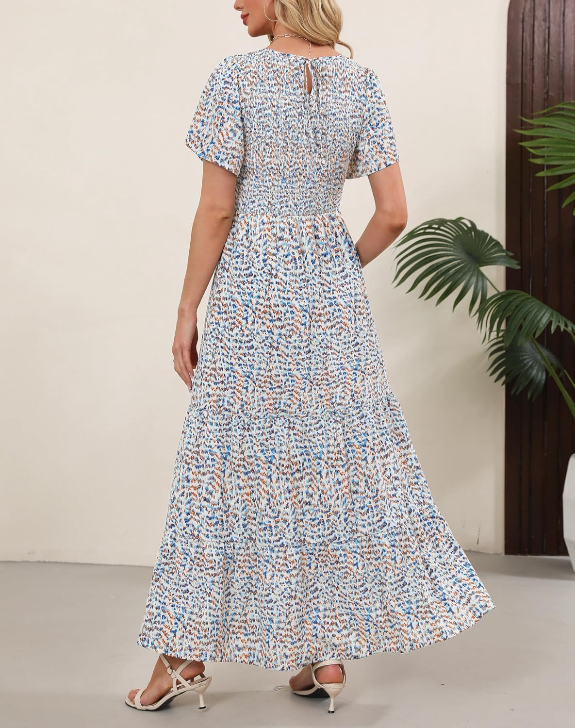 Kranda Women Sleeveless Maxi Dress V Neck Empire Waist Floral Dresses for Women - Image 3