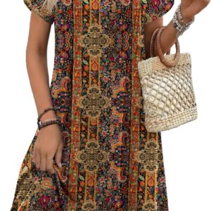 Zeagoo Women’s Summer Dress Casual V-Neck Short Sleeve Dresses with Pockets