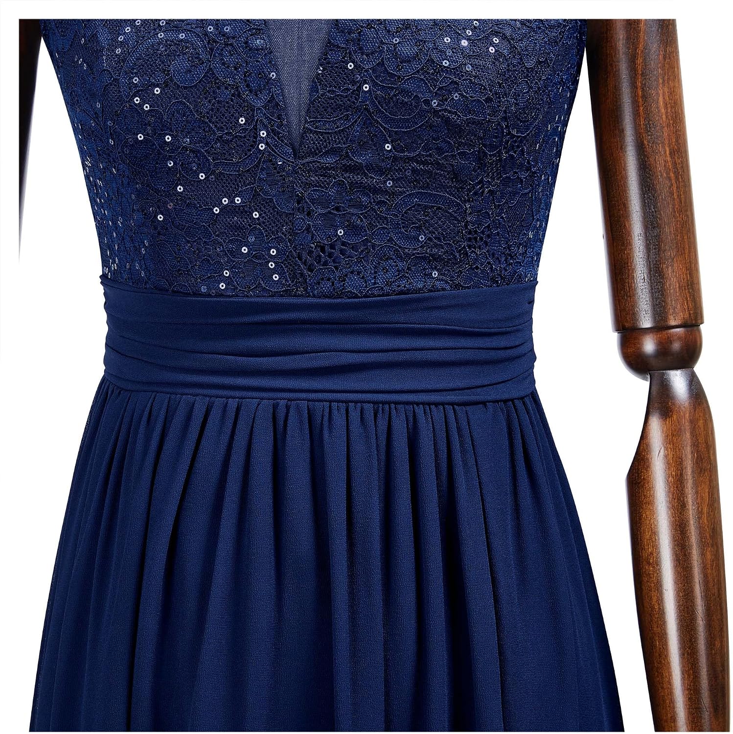 MIUSOL Women's Vintage V-Neck Sleeveless Sequined Lace Split Wedding Formal Evening Maxi Dress - Image 8