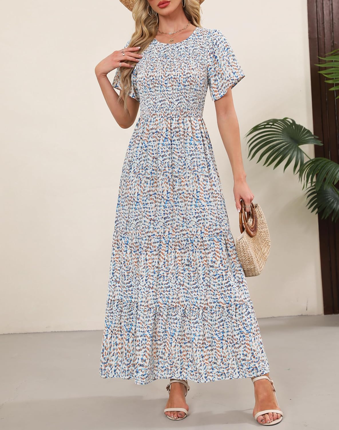Kranda Women Sleeveless Maxi Dress V Neck Empire Waist Floral Dresses for Women - Image 2