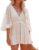 LYSINK Women Lace Cover Up Sexy Lace Floral Bikini Cover Ups Long Sleeves V Neck Cutout Crochet Mini Dress Summer Beachwear