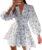 Women’s Floral Long Sleeve Flowy A-Line V Neck Mini Dress