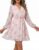 DERAX Women’s Floral Boho Mini Dresses Elegant Spring Fall V Neck Chiffon Long Sleeves Party Vacation Cocktail Dress